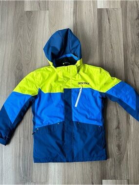 Descente Kids Colorblock Ski Jacket in Neon Yellow, Royal Blue & Navy